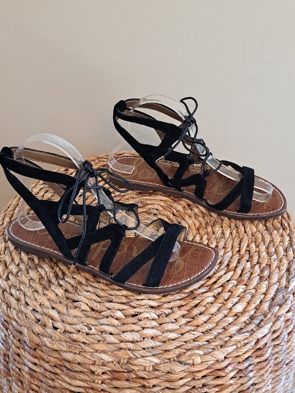 Sam Edelman Womens Gemma Black Suede Gladiator Lace Up Sandals 8.5